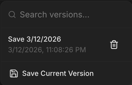 Save Version dropdown